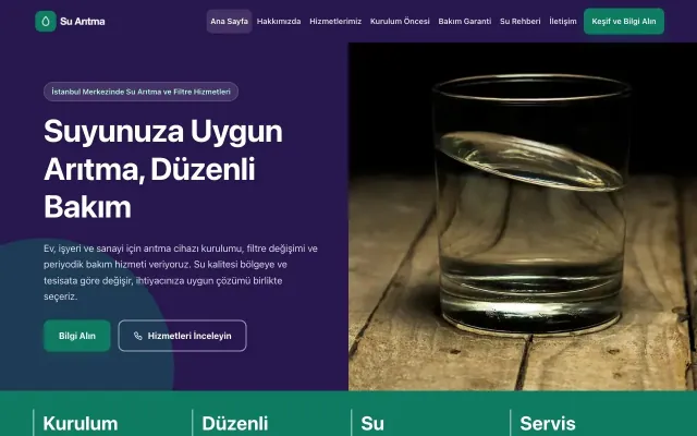 Su Arıtma için Blok Mor Turkuaz – Su Arıtma Web Sitesi ana sayfa görünümü