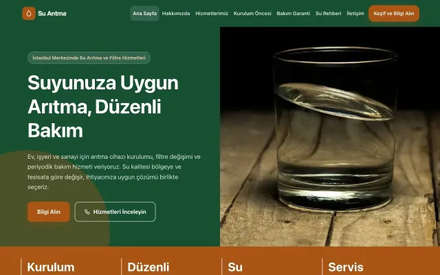 Su Arıtma için Blok Yeşil Turuncu – Su Arıtma Web Sitesi ana sayfa görünümü