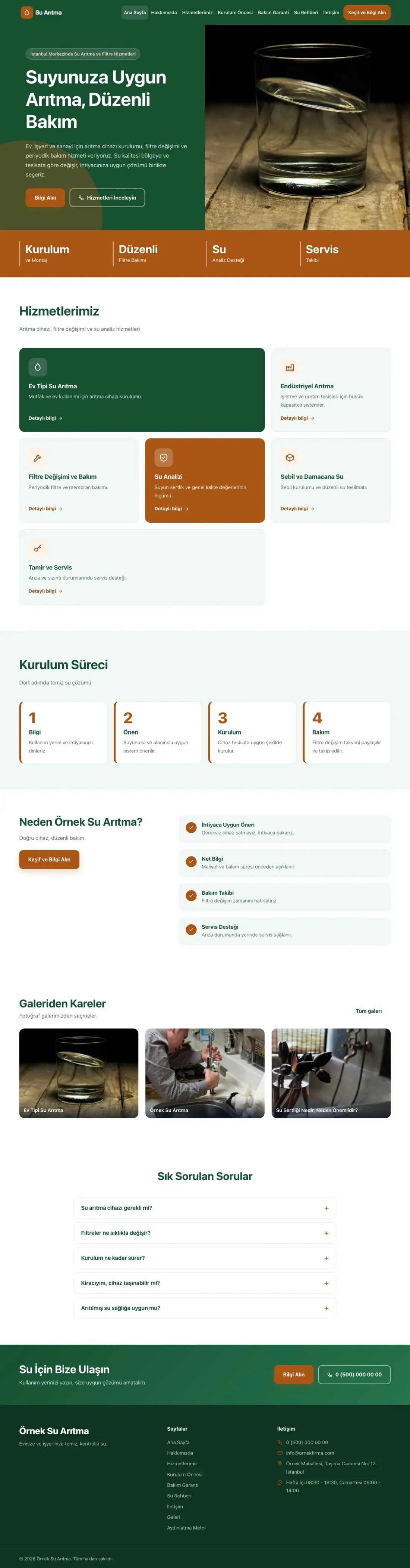 Su Arıtma için Blok Yeşil Turuncu – Su Arıtma Web Sitesi ana sayfa görünümü