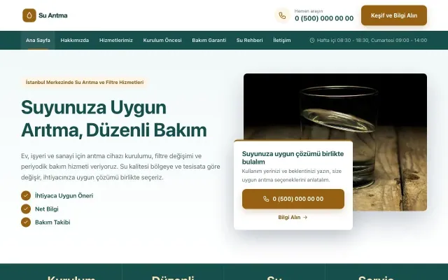 Su Arıtma için Bölünmüş Petrol Turuncu – Su Arıtma Web Sitesi ana sayfa görünümü