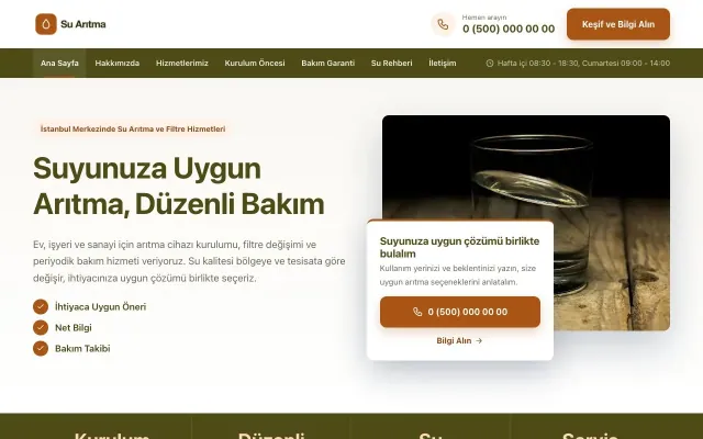 Su Arıtma için Bölünmüş Zeytin Turuncu – Su Arıtma Web Sitesi ana sayfa görünümü