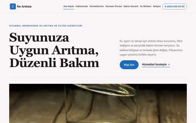 Su Arıtma için Dergi Editoryal Bordo Mavi – Su Arıtma Web Sitesi ana sayfa görünümü