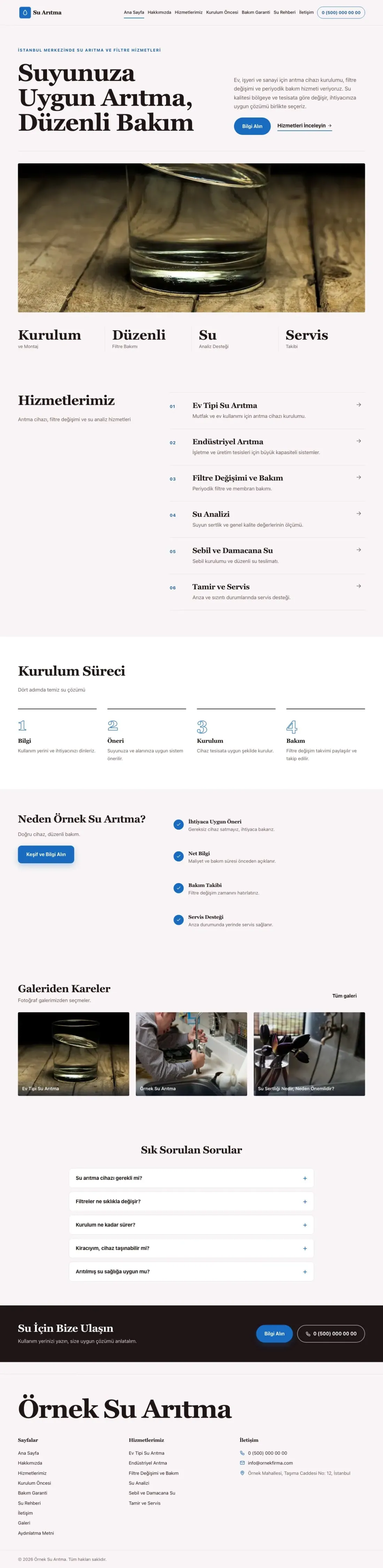 Su Arıtma için Dergi Editoryal Bordo Mavi – Su Arıtma Web Sitesi ana sayfa görünümü
