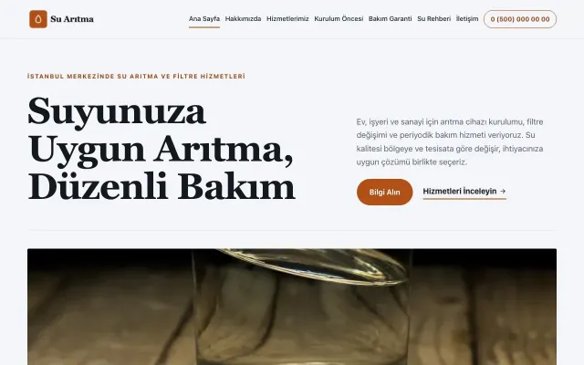 Su Arıtma için Dergi Editoryal Mavi Turuncu – Su Arıtma Web Sitesi ana sayfa görünümü