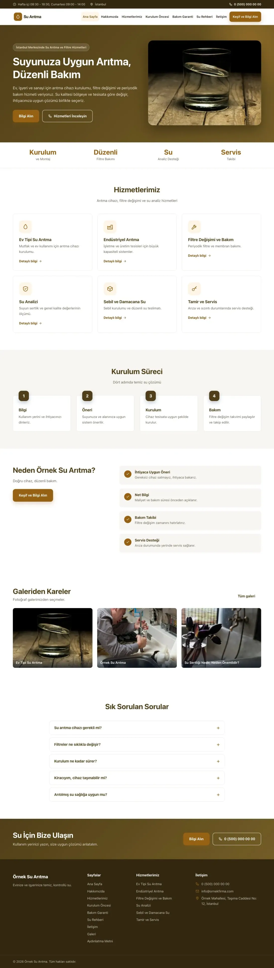 Su Arıtma için Klasik Kahve Turuncu – Su Arıtma Web Sitesi ana sayfa görünümü