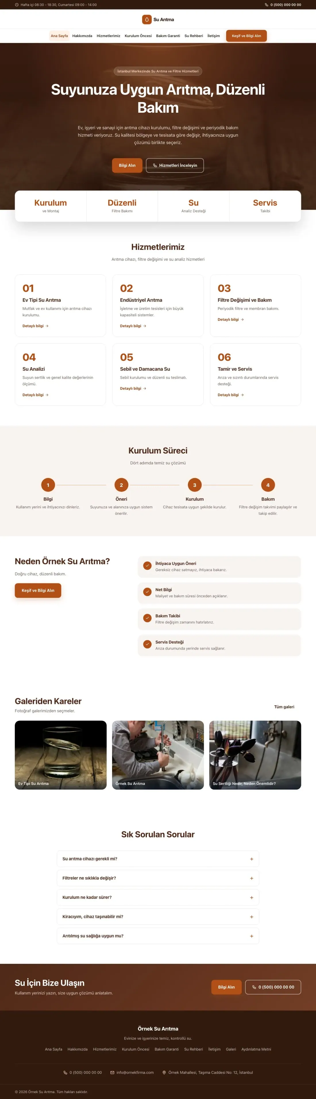 Su Arıtma için Merkez Kahve Turuncu – Su Arıtma Web Sitesi ana sayfa görünümü
