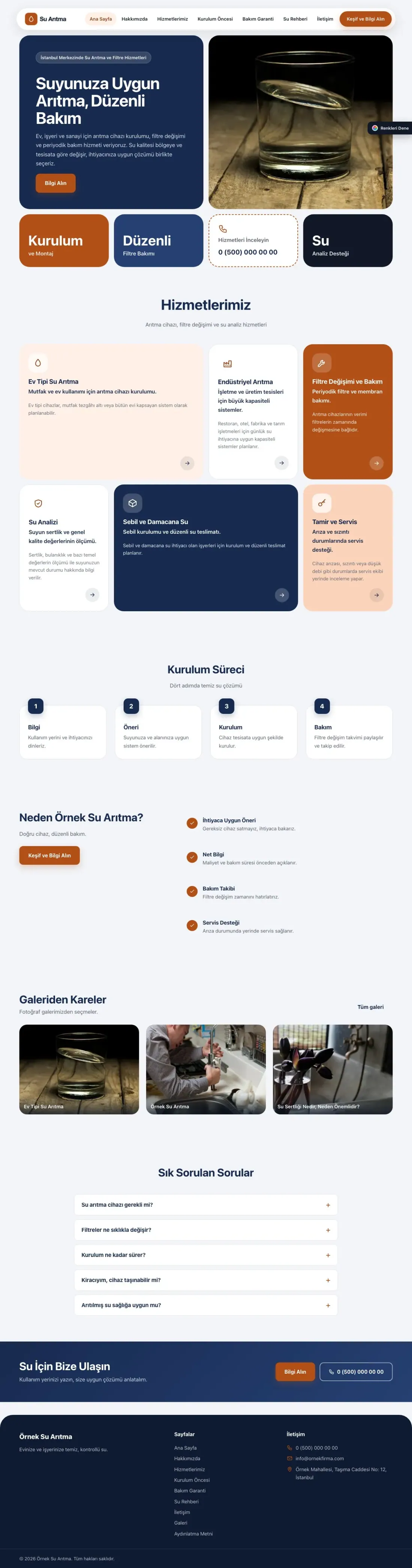 Su Arıtma için Mozaik Mavi Turuncu – Su Arıtma Web Sitesi ana sayfa görünümü