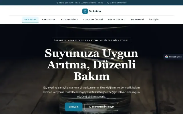 Su Arıtma için Zigzag Mavi Turkuaz – Su Arıtma Web Sitesi ana sayfa görünümü