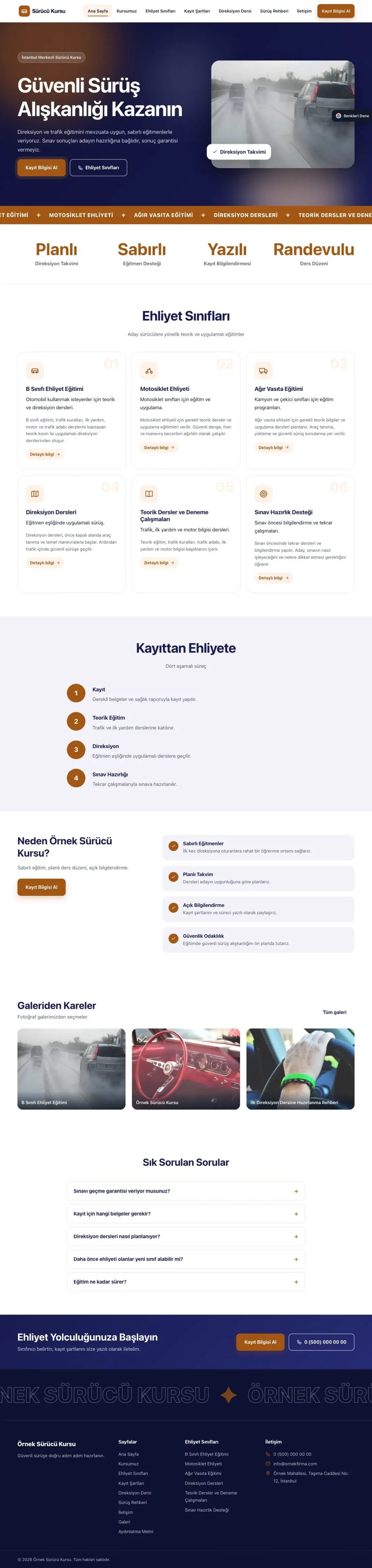 Sürücü Kursu için Hareketli Lacivert Turuncu – Sürücü Kursu Web Sitesi ana sayfa görünümü