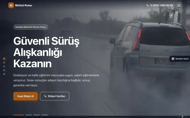 Sürücü Kursu için Tam Ekran Lacivert Turuncu – Sürücü Kursu Web Sitesi ana sayfa görünümü