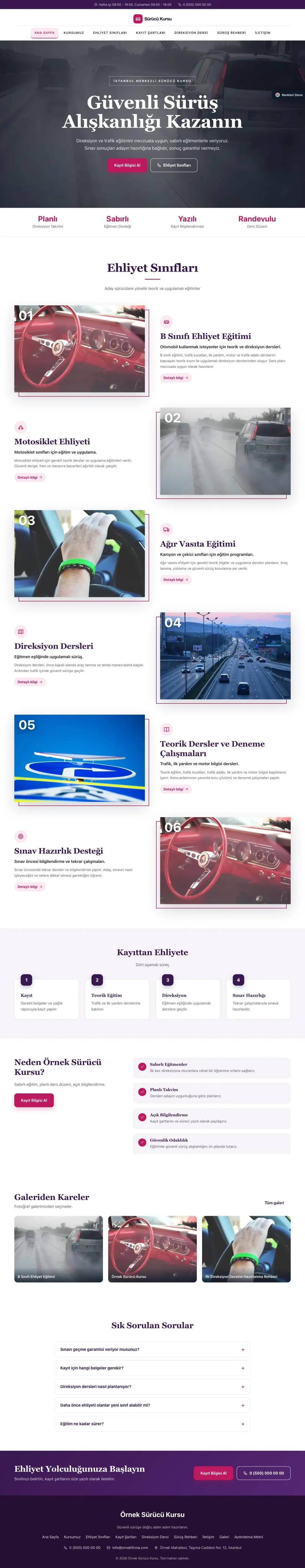 Sürücü Kursu için Zigzag Mor Pembe – Sürücü Kursu Web Sitesi ana sayfa görünümü