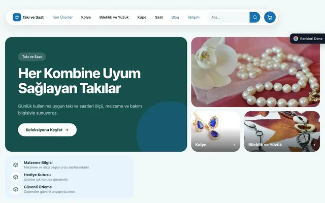 Takı ve Saat için Bento Petrol Mavi – Takı ve Saat E-ticaret Sitesi ana sayfa görünümü