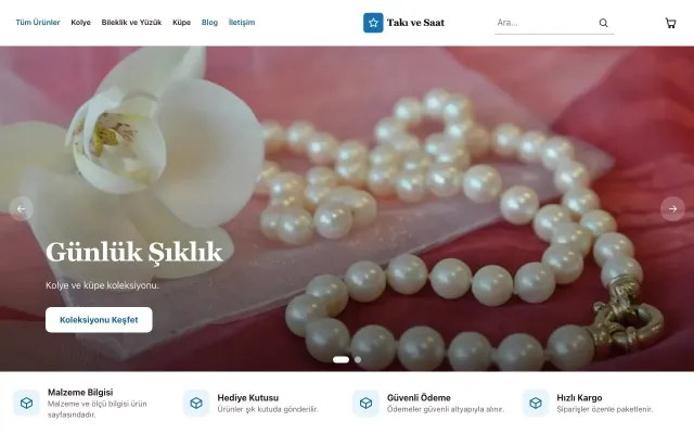 Butik Bordo Mavi – Takı ve Saat E-ticaret Sitesi ana sayfa görünümü