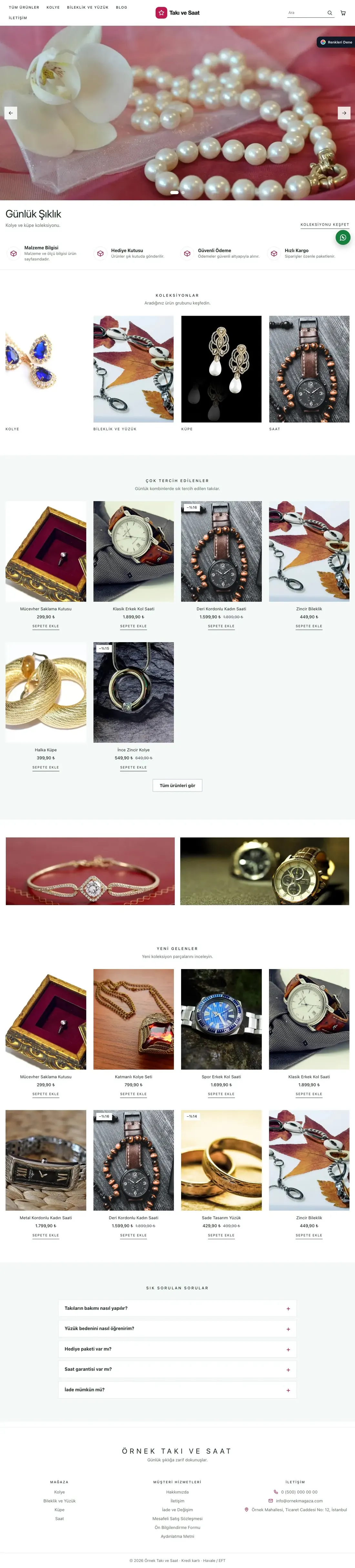 Takı ve Saat için Galeri Yeşil Pembe – Takı ve Saat E-ticaret Sitesi ana sayfa görünümü