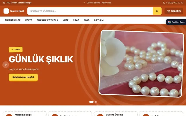Takı ve Saat için Kampanya Bordo Turuncu – Takı ve Saat E-ticaret Sitesi ana sayfa görünümü