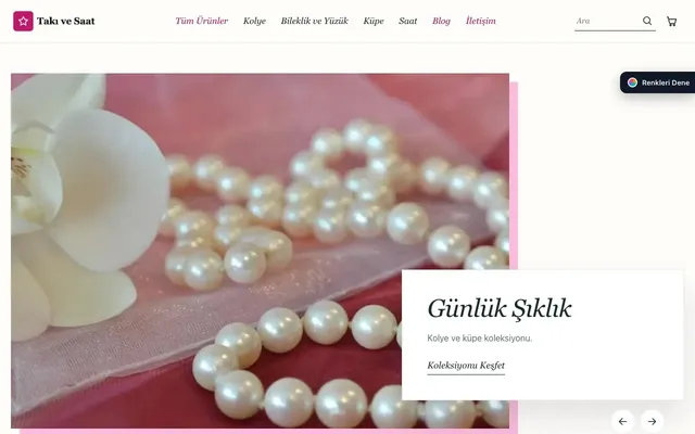 Takı ve Saat için Lookbook Petrol Pembe – Takı ve Saat E-ticaret Sitesi ana sayfa görünümü