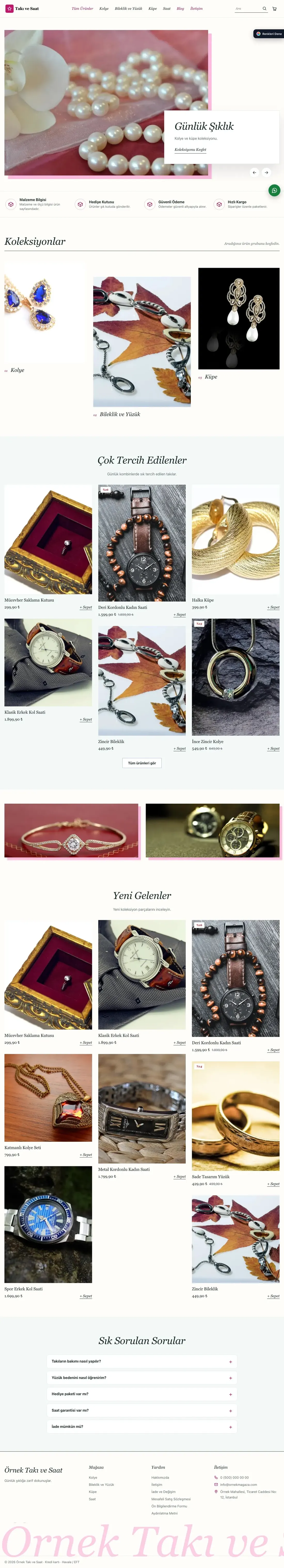 Takı ve Saat için Lookbook Petrol Pembe – Takı ve Saat E-ticaret Sitesi ana sayfa görünümü