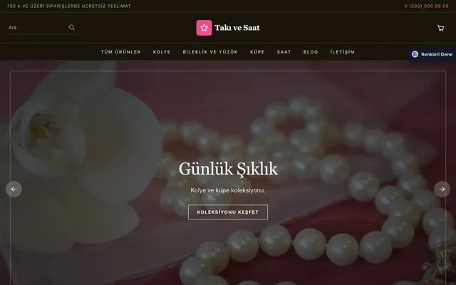 Takı ve Saat için Koyu Lüks Kahve Pembe – Takı ve Saat E-ticaret Sitesi ana sayfa görünümü