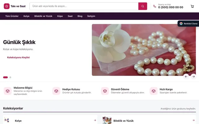 Takı ve Saat için Liste Mor Pembe – Takı ve Saat E-ticaret Sitesi ana sayfa görünümü