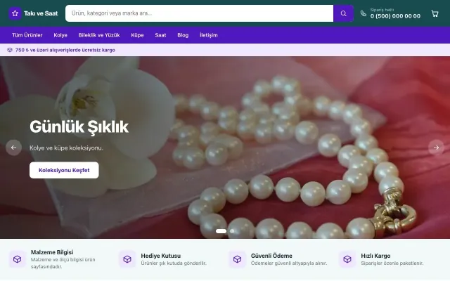 Market Petrol Mor – Takı ve Saat E-ticaret Sitesi ana sayfa görünümü
