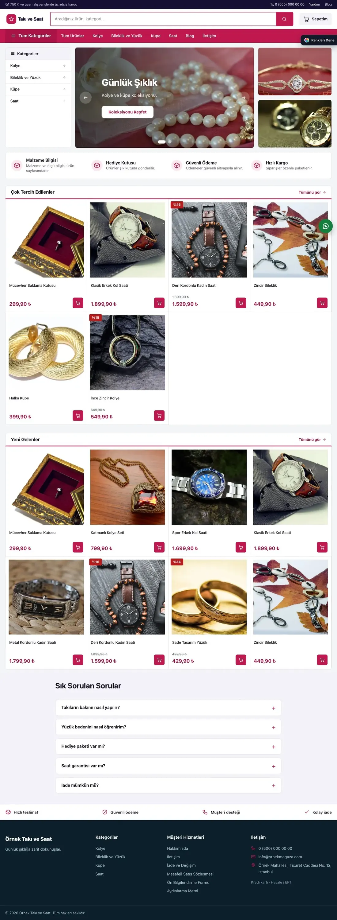 Takı ve Saat için Pazar Yeri Lacivert Pembe – Takı ve Saat E-ticaret Sitesi ana sayfa görünümü