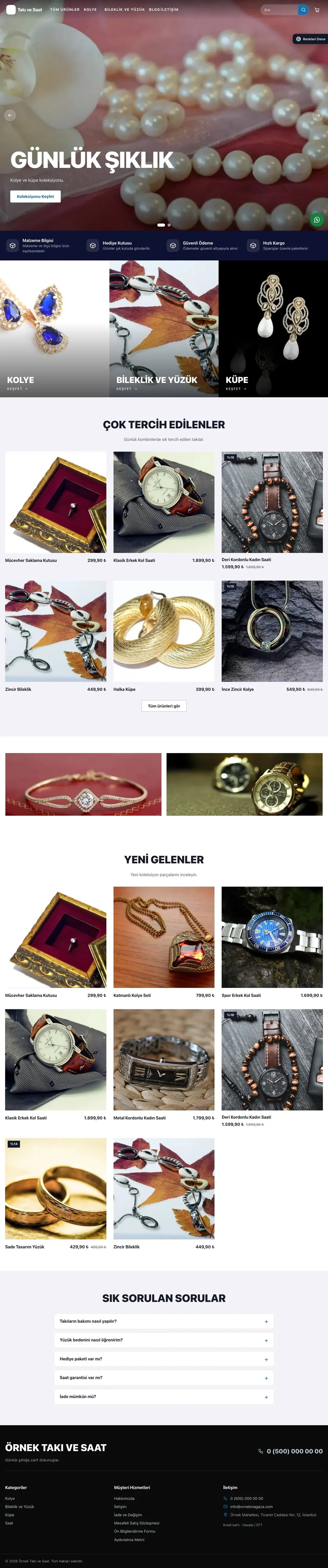 Takı ve Saat için Sahne Lacivert Mavi – Takı ve Saat E-ticaret Sitesi ana sayfa görünümü