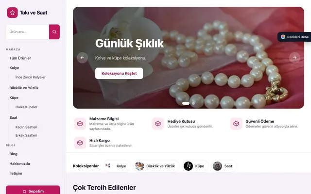 Takı ve Saat için Yan Menü Mor Pembe – Takı ve Saat E-ticaret Sitesi ana sayfa görünümü