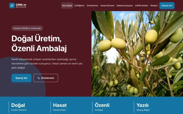 Blok Bordo Mavi – Tarım ve Zeytinyağı Web Sitesi ana sayfa görünümü