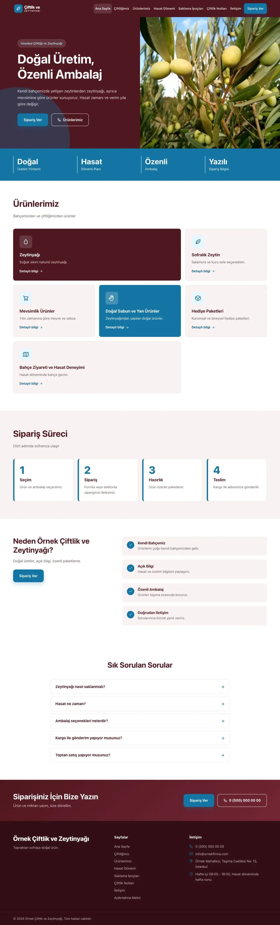 Blok Bordo Mavi – Tarım ve Zeytinyağı Web Sitesi ana sayfa görünümü