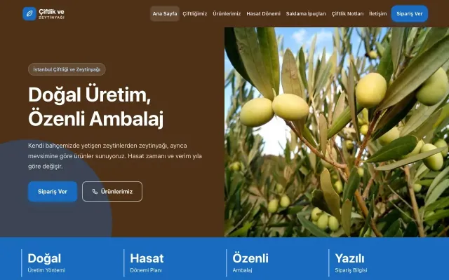 Blok Kahve Mavi – Tarım ve Zeytinyağı Web Sitesi ana sayfa görünümü