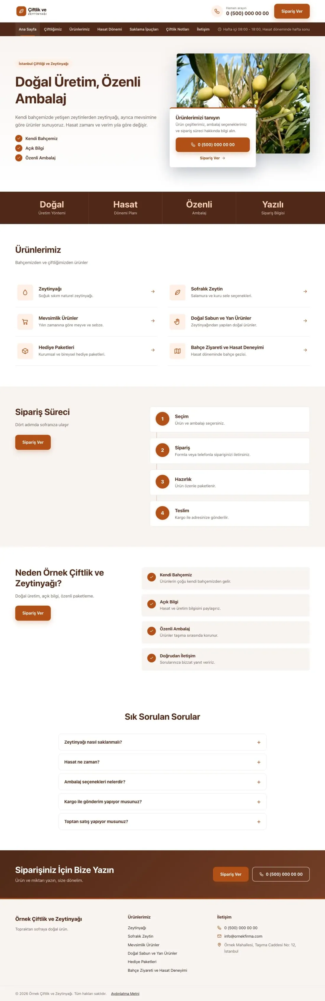 Bölünmüş Kahve Turuncu – Tarım ve Zeytinyağı Web Sitesi ana sayfa görünümü