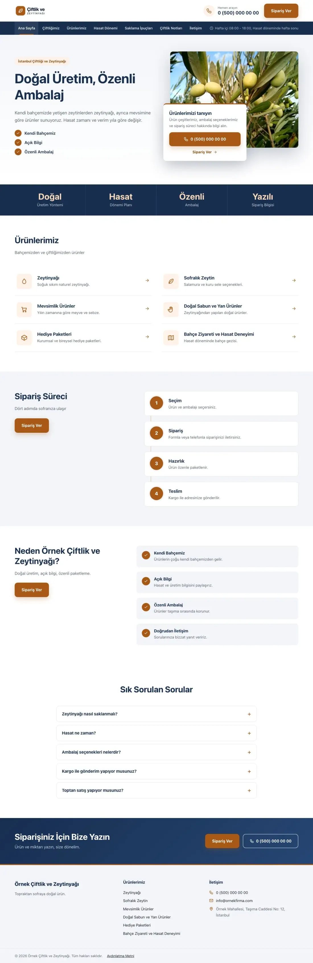 Bölünmüş Mavi Turuncu – Tarım ve Zeytinyağı Web Sitesi ana sayfa görünümü