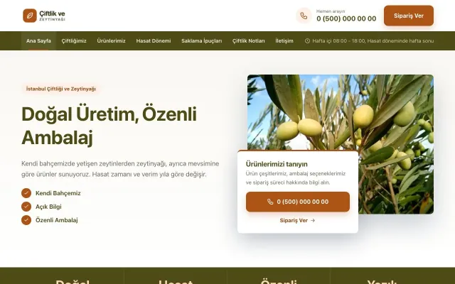 Bölünmüş Zeytin Turuncu – Tarım ve Zeytinyağı Web Sitesi ana sayfa görünümü