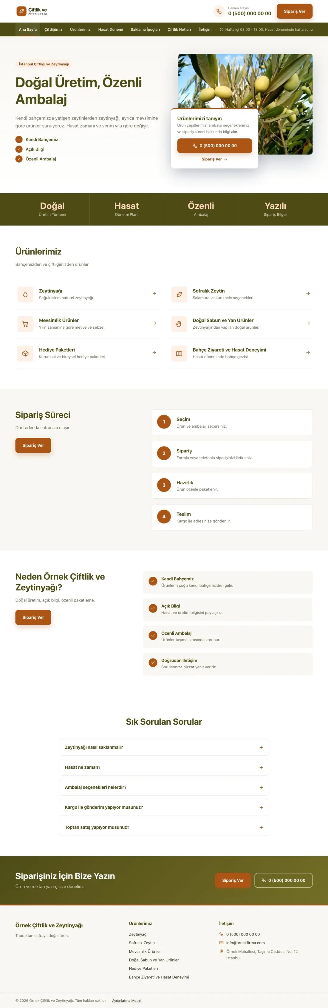 Bölünmüş Zeytin Turuncu – Tarım ve Zeytinyağı Web Sitesi ana sayfa görünümü