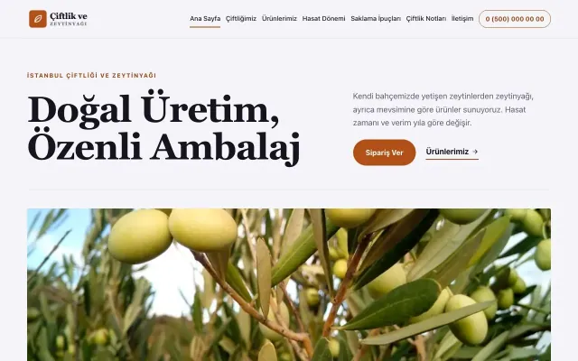 Editoryal Lacivert Turuncu – Tarım ve Zeytinyağı Web Sitesi ana sayfa görünümü