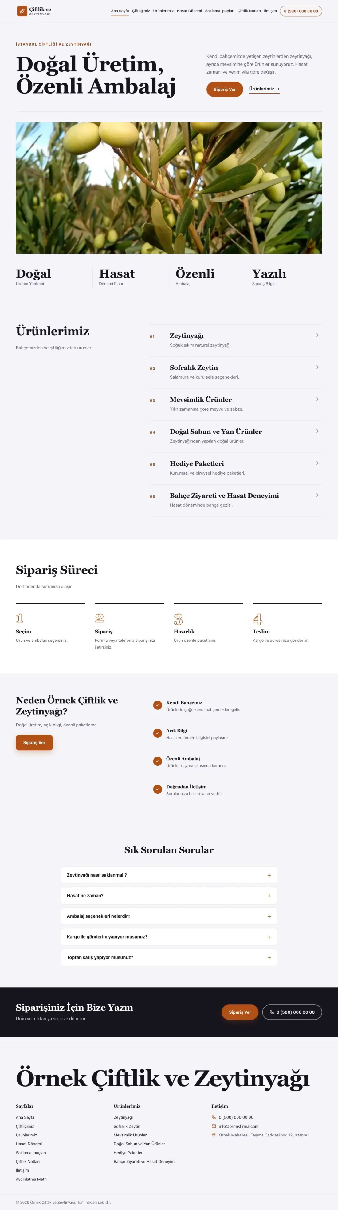 Editoryal Lacivert Turuncu – Tarım ve Zeytinyağı Web Sitesi ana sayfa görünümü