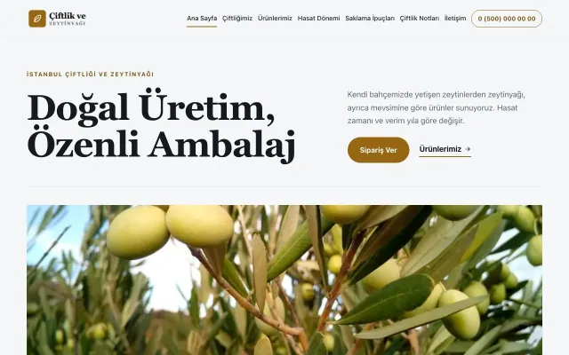 Editoryal Mavi Turuncu – Tarım ve Zeytinyağı Web Sitesi ana sayfa görünümü