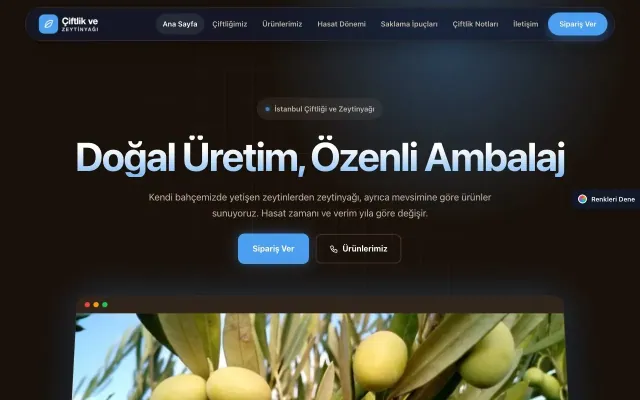 Tarım ve Zeytinyağı için Koyu Modern Kahve Mavi – Tarım ve Zeytinyağı Web Sitesi ana sayfa görünümü