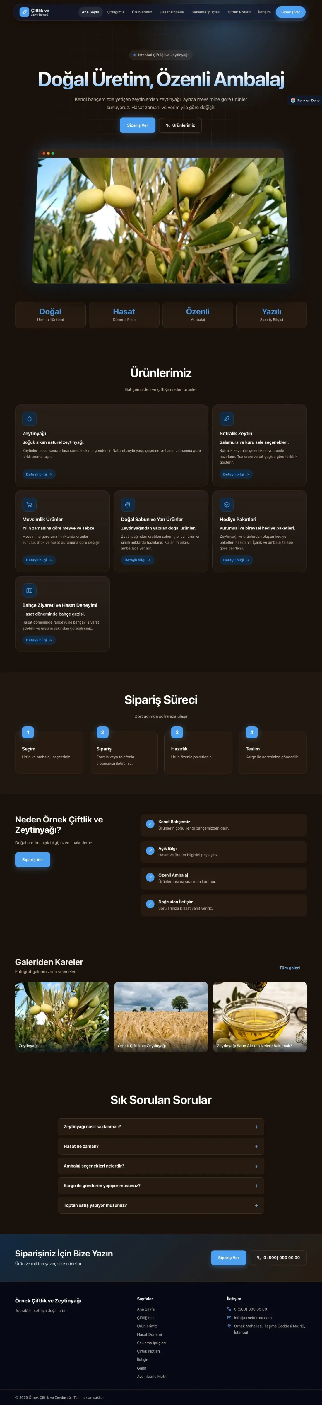 Tarım ve Zeytinyağı için Koyu Modern Kahve Mavi – Tarım ve Zeytinyağı Web Sitesi ana sayfa görünümü