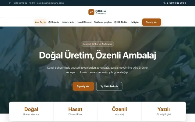 Merkez Mavi Turuncu – Tarım ve Zeytinyağı Web Sitesi ana sayfa görünümü