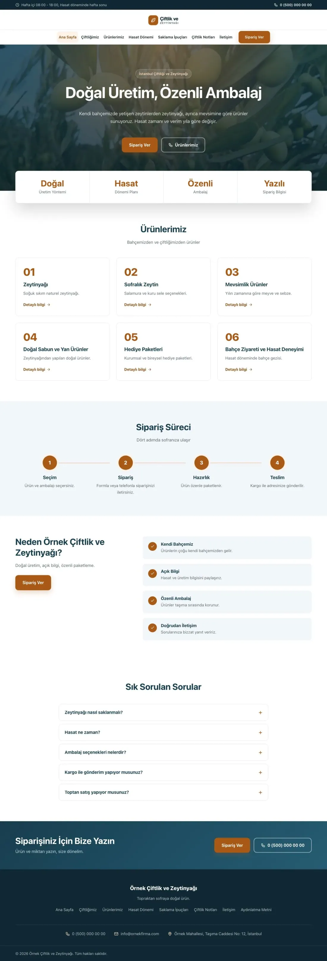 Merkez Mavi Turuncu – Tarım ve Zeytinyağı Web Sitesi ana sayfa görünümü