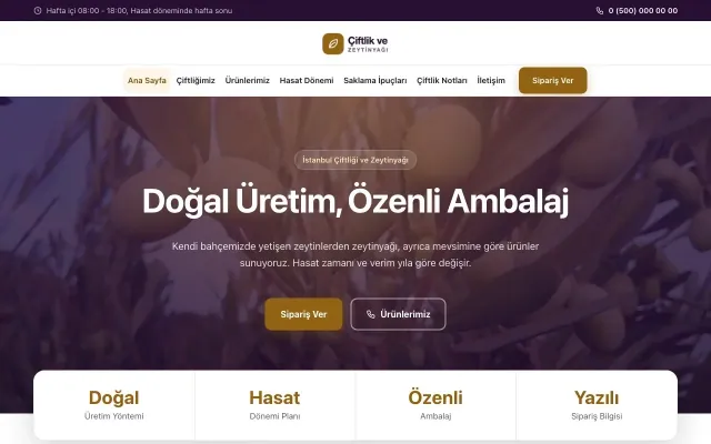 Merkez Mor Turuncu – Tarım ve Zeytinyağı Web Sitesi ana sayfa görünümü