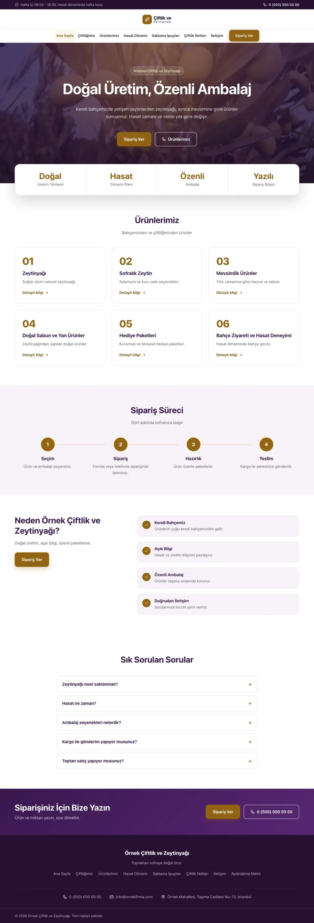 Merkez Mor Turuncu – Tarım ve Zeytinyağı Web Sitesi ana sayfa görünümü