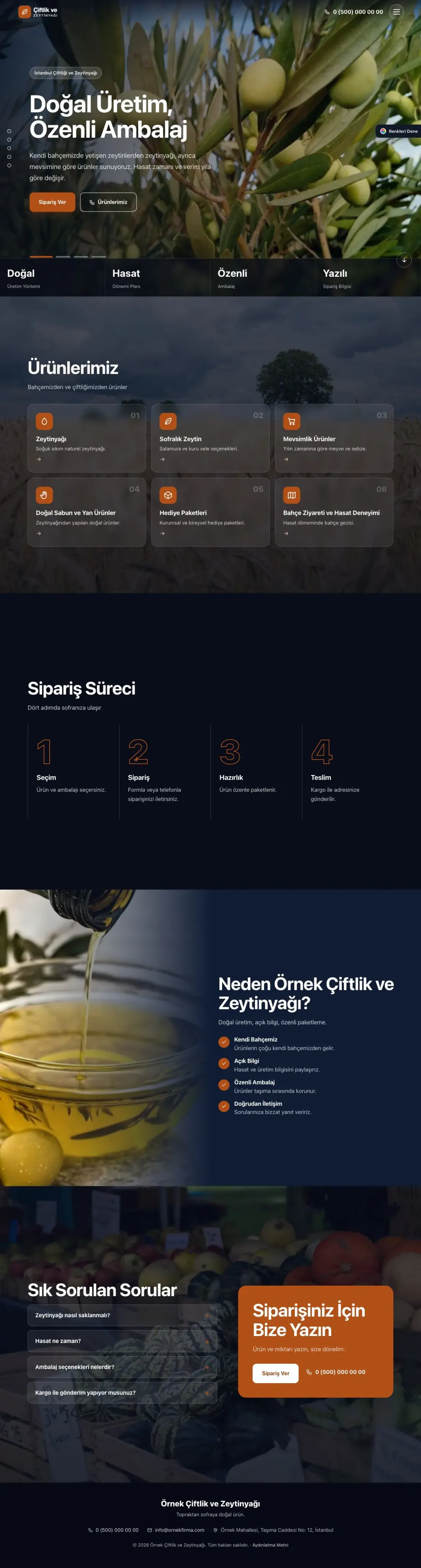 Tarım ve Zeytinyağı için Tam Ekran Mavi Turuncu – Tarım ve Zeytinyağı Web Sitesi ana sayfa görünümü