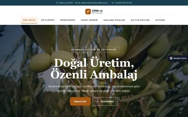 Tarım ve Zeytinyağı için Zigzag Mavi Turuncu – Tarım ve Zeytinyağı Web Sitesi ana sayfa görünümü