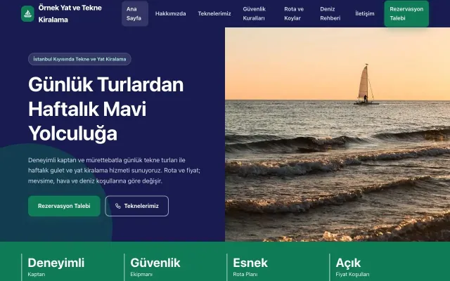 Tekne ve Yat Kiralama için Blok Lacivert Turkuaz – Tekne ve Yat Kiralama Web Sitesi ana sayfa görünümü