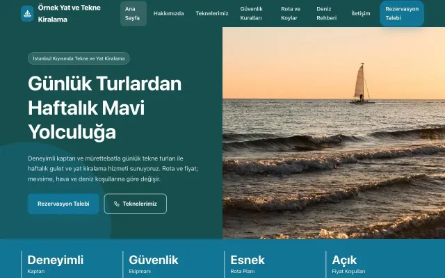 Tekne ve Yat Kiralama için Blok Petrol Turkuaz – Tekne ve Yat Kiralama Web Sitesi ana sayfa görünümü