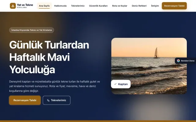 Tekne ve Yat Kiralama için Hareketli Mavi Turuncu – Tekne ve Yat Kiralama Web Sitesi ana sayfa görünümü