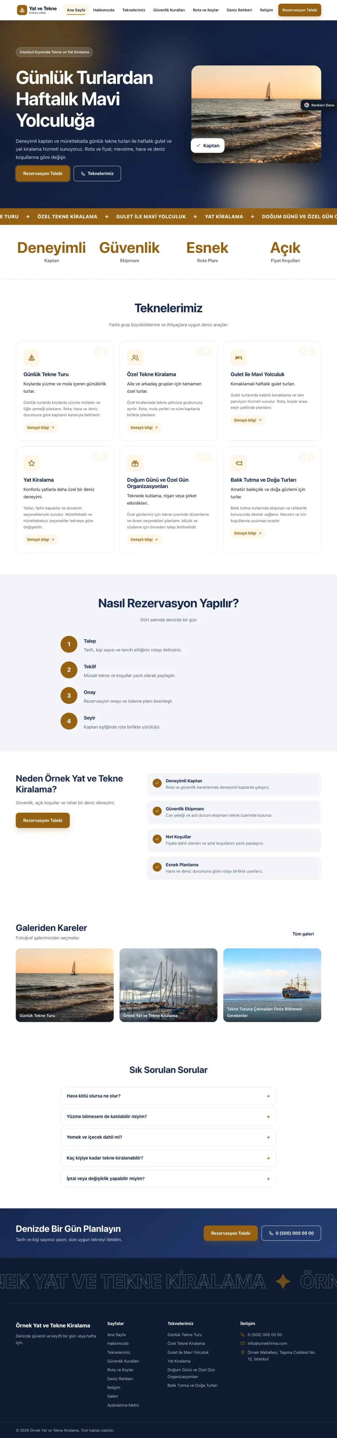 Tekne ve Yat Kiralama için Hareketli Mavi Turuncu – Tekne ve Yat Kiralama Web Sitesi ana sayfa görünümü