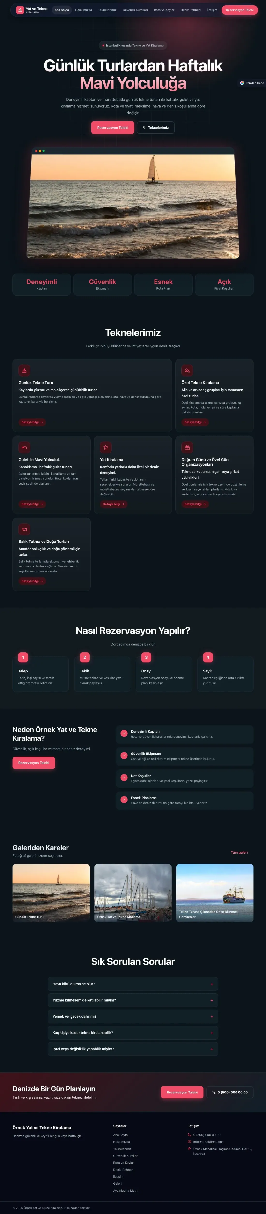 Tekne ve Yat Kiralama için Koyu Modern Mavi Kırmızı – Tekne ve Yat Kiralama Web Sitesi ana sayfa görünümü